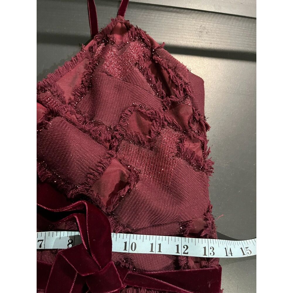 Badgley Mischka Burgandy Fairytale Dress with Velvet Belt Hidden Pockets - Picture 11 of 11